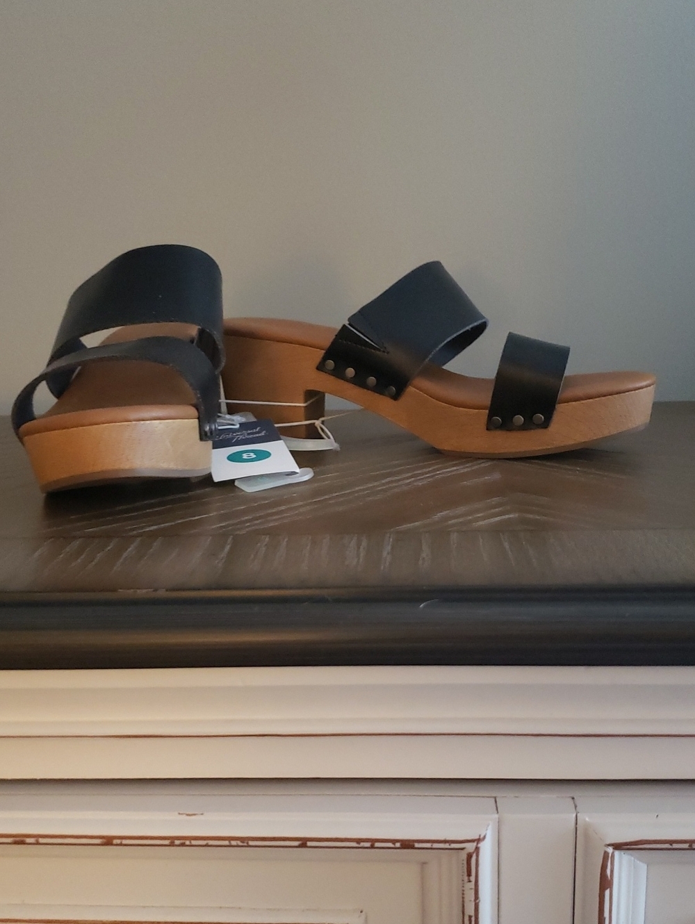Universal Thread Black Faux Leather Slide Platform Sandals